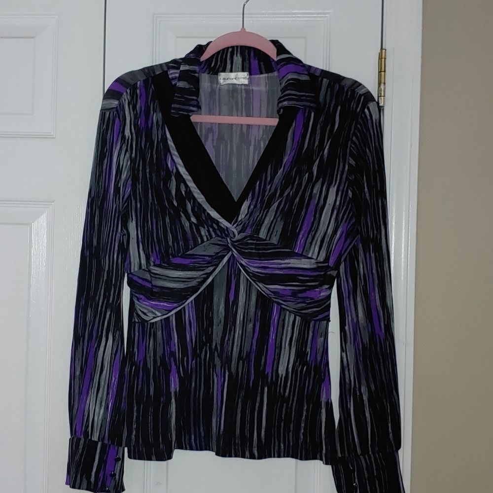 Laura Petites purple gray black collar  blouse
